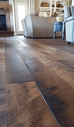 Warm-toned hardwood flooring underfoot in a cozy interior