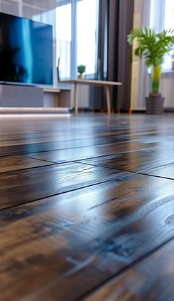 Natural wood-grain flooring in a bright, airy room