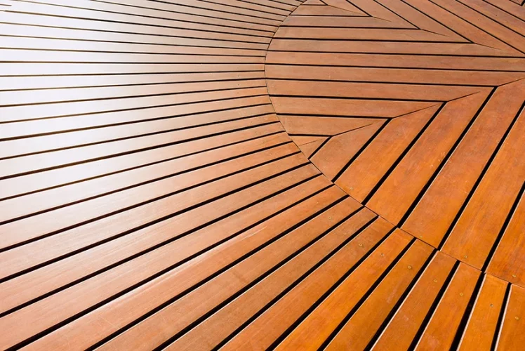 Close-up of a varnished and polished brown wooden surface