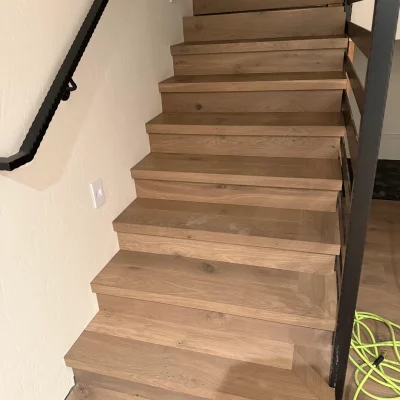 Newly built light oak hardwood staircase