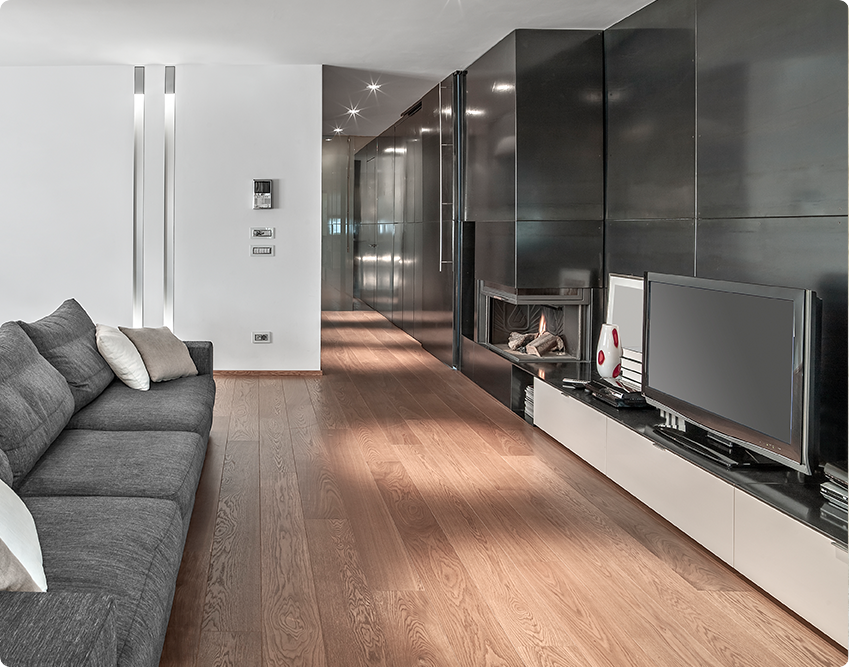 Modern living room with laminate flooring